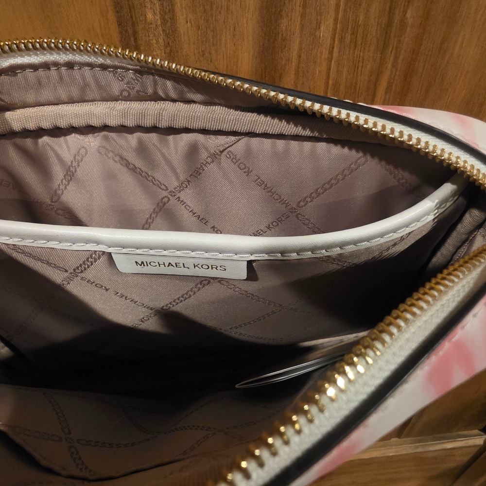 Michael Kors‎ Jet Set East West Crossbody Bag Womens Pink White Tie-Dye Leather - Picture 8 of 12